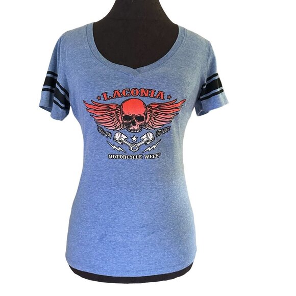 Exist Harley Davidson T-shirt Women’s M Lt Blue Laconia Motorcycle Week - Picture 1 of 7